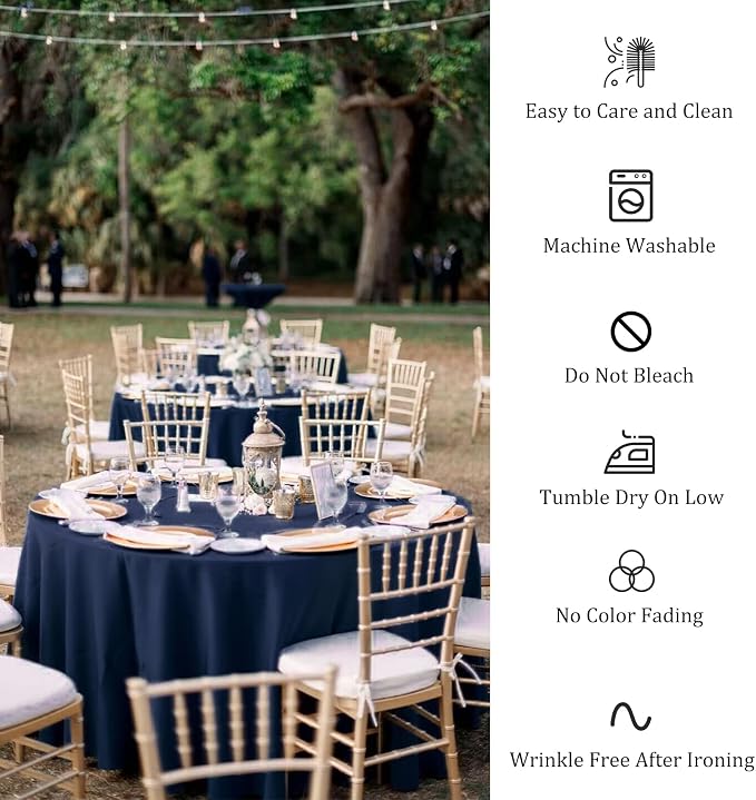 Fivenl 8 Pack Premium Round Tablecloth 90 Inch Round Table Covers Washable Polyester Fabric Round Table Clothes for Wedding Party Reception Banquet Buffet Restaurant (Navy Blue, 90 Inch)