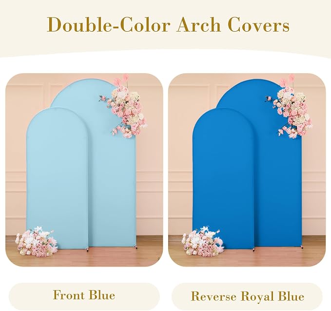 Baby Blue and Royal Blue Photo Arch Backdrop Cover Set of 2 for Baby Shower Boy Party 7.2ft and 6ft Arch Covers Stretchy Backdrop Spandex Birthday Arch Stand Covers for Wedding Banquet Background