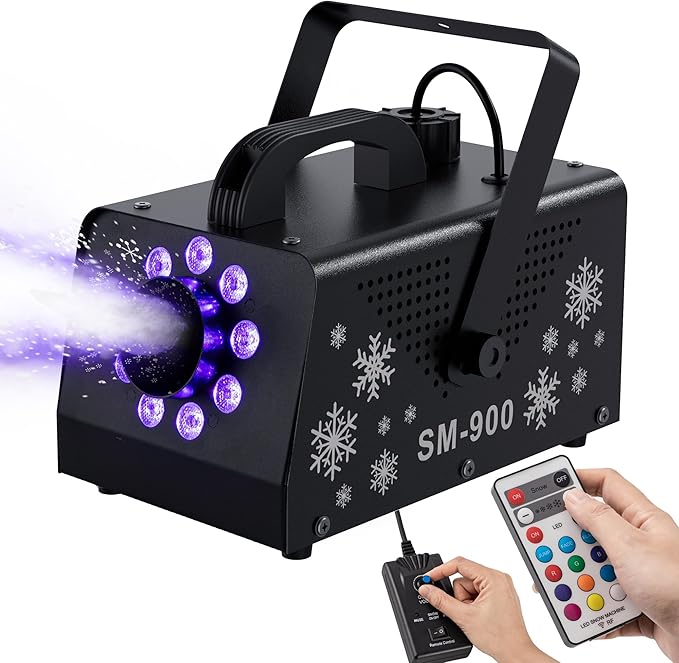 IMONE 900W High Output Snow Machine with 9 LED Lights & Remote – Indoor/Outdoor Artificial Snow Maker for Christmas, Parties, Parades – Heavy Duty Snowflake Machine