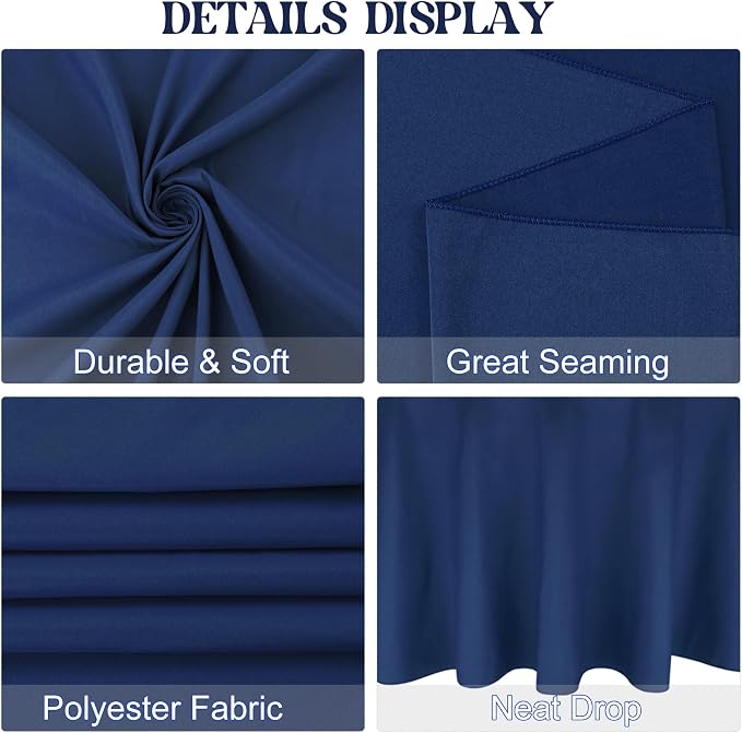 4 Pack 108 Inch Navy Blue Polyester Round Table Cloth Washable Fabric Table Covers for Wedding Dining Table Buffet Parties Banquet Decor