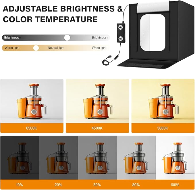 Light Box Photography 24"x24" with 240LED Lights and 4 Color Backdrops Photo Box with Lights, Foldable Light Box with Adjustable Brightness, 3000-6500K Dimmable Portable Picture Box Shooting