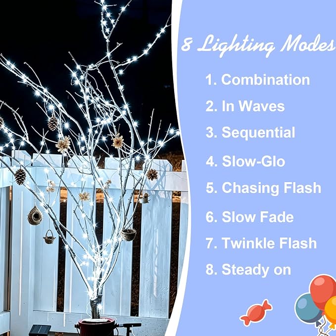 QITONG 4 Pack Solar Fairy Lights, Each 33ft 100 LED White Christmas String Light Outdoor Waterproof, 8 Modes Silver Wire Christmas Twinkle Mini Lights