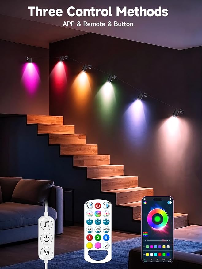Tyute RGB Spotlights Indoor- Color Changing Picture Lights with 16 Million Colors, LED Uplighting with App & Remote Control, Timer Dimmable Mood Lighting for Home Party Plant Decor