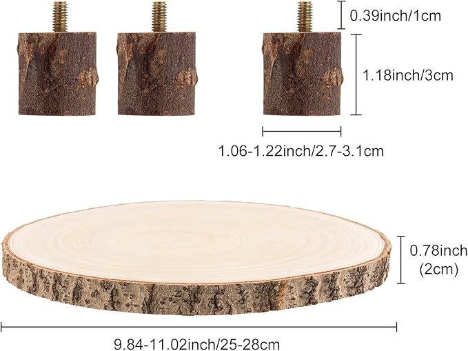 Ruizhihu Wood Cake Stand, 10-11 Inch Wood Slice With Legs, Rustic Slice Cake Stand, for Wedding Table Centerpieces, Woodlandthemed Parties, Event, Birthday Party