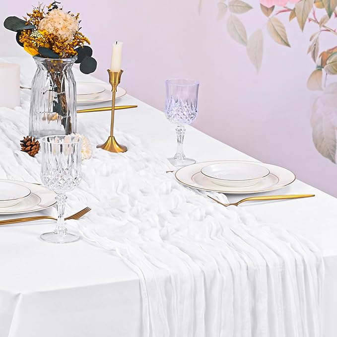 20 Pack Cheesecloth Table Runner - 17x108 Inch White Boho Gauze Cheese Cloth Table Runners for Baby Bridal Shower Decoration Wedding Party Summer Garden Farmhouse