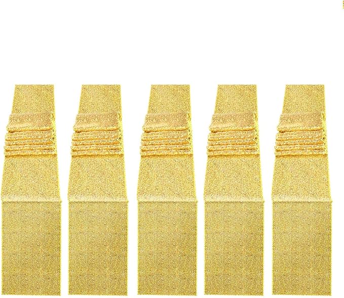 JYFLZQ Gold Sequin Table Runner 12"x108" Pack of 5 Glitter Sequin Fabric Table Linens - Sparkly Runners for Wedding & Birthday Party Decor