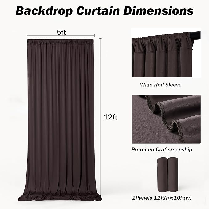 10ft×12ft Brown Backdrop Curtains for Wedding Parties, 2 Panels Wrinkle Free Polyester Photo Backdrop Drapes Back Drop Cloth for Birthday Photography Background