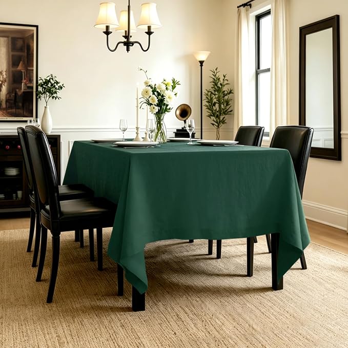 Linen World Linen Tablecloth,100% French Linen Green Tablecloth 90" x 60" Inch,Washable Rectangular Tablecloth for Dining,Outdoor,Weddings and Restaurants,Decorative Thanksgiving Christmas