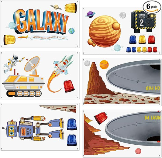 Breling 6 Pcs 3 x 5 ft 2026 VBS Backdrop Decoration Universe Space Galaxy Background Party Decoration Vacation Bible School Backdrop for Summer Vacation Bible School Party