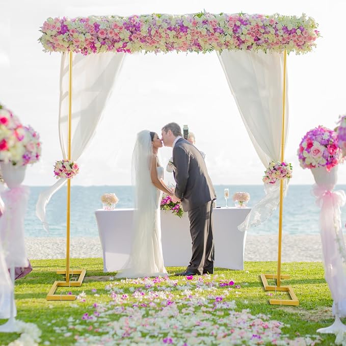 8.2 FT Wedding Arch Rectangle Stand Square Backdrop Stand , Extra Clamps to Table Rod Stand, Adjustable Photo Booth Background Kit, Balloon Arch Stand For Valentines Day Birthday Baby Shower Decor