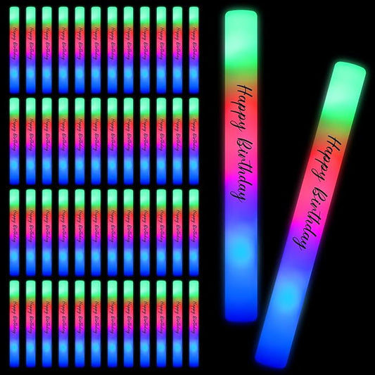 JellyArch 50 Pack Wedding Glow Sticks for Reception LED Foam Light up Sticks Light Stick Bulk with 3 Modes Colorful Flashing for Wedding Send Off Party Favors, Dance Floor, Birthday