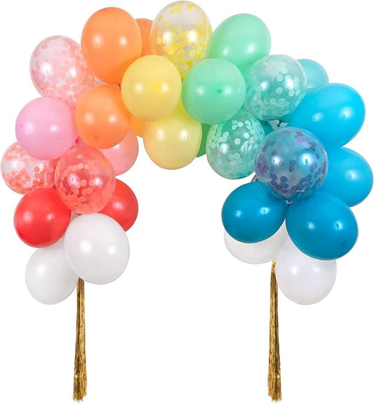 Meri Meri Rainbow Balloon Arch Kit (Pack of 1), 40 Balloons + 2 Gold Tassel Streamers, Long-Lasting Balloon Kit