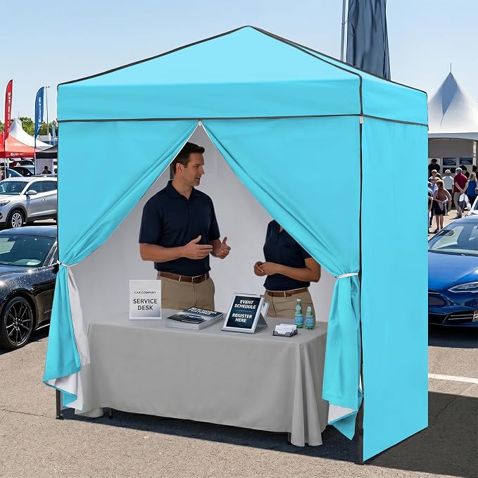 EAGLE PEAK 6x4 Instant Pop Up Canopy Tent with 4 Side Wall Panels, Straight Leg Sun Shelter, Portable Canopy with Carry Bag for Camping, Beach & Sports, Light Blue