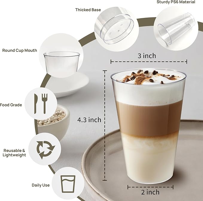 Byvivace 200Counts 12 OZ. Hard Plastic Cups Fancy Disposable Cups for Party, 12 Ounce Clear Elegant Wedding Cups Disposable Wine Glasses for Parties