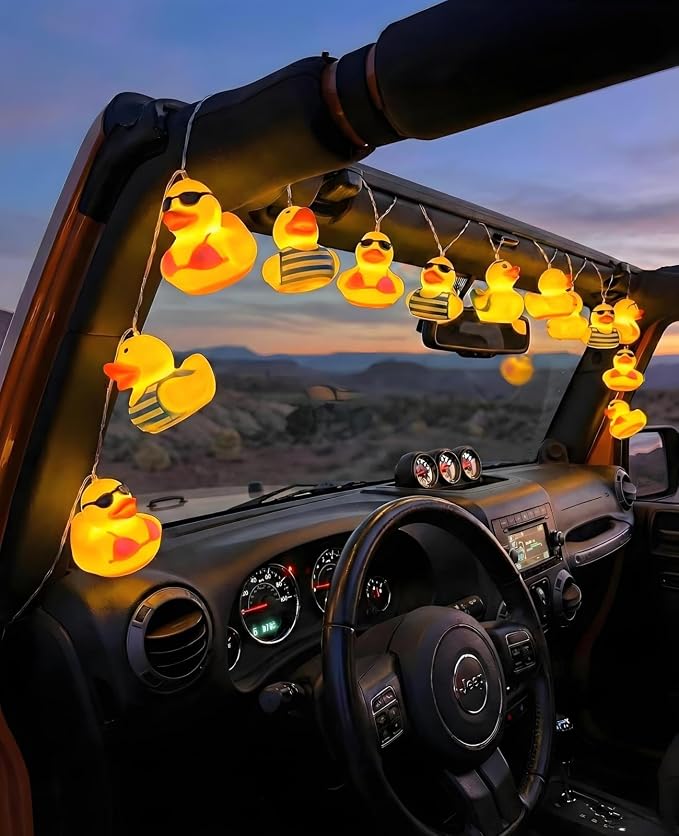 AceList 20 LED Summer Rubber Duck String Lights, Beach Squeezable and Sound-Enabled, Jeep Ducks for Kids' Bedroom, Christmas, Birthday, Beach Themed Party, Poolside and Tropical Decor