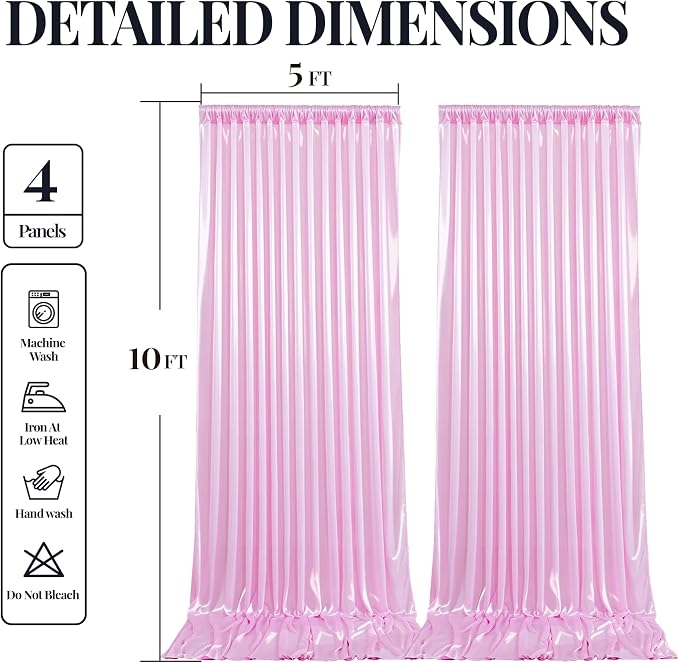 20x10ft Pink Glitter Backdrop Curtain for Parties, Wrinkle Free Satin Photo Backdrop Drapes 4 Panels 5x10FT Shimmer Back Drop Cloth for Wedding Birthday Baby Shower Photography Background Decor