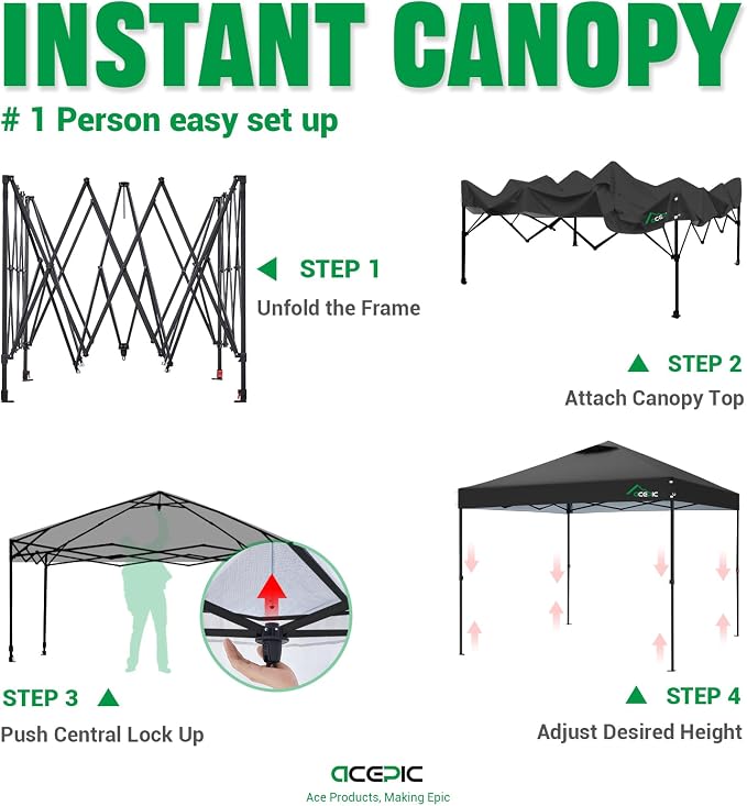 10x10 Pop Up Canopy Tent,300D Silver-Coating Top,Pop Up Canopy Tent Instant Portable Shelter with 1-Button Push and Wheel Carry Bag, 8 Stakes and 4 Upgrade Heavy Duty Canopy Weights (Black)