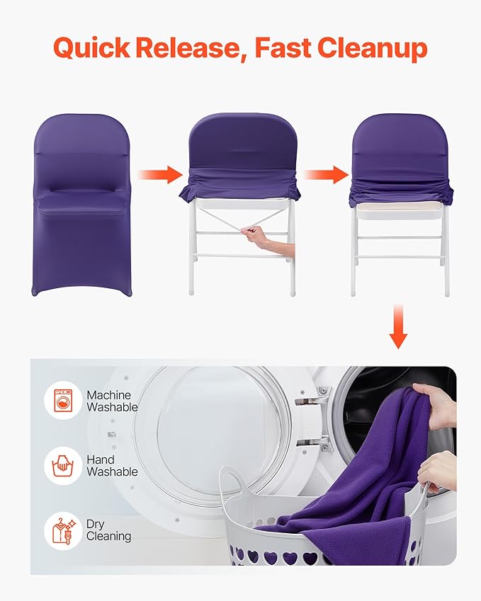 VEVOR Chair Covers, Polyester Spandex Chair Cover, Stretch Slipcovers for Wedding Party Dining Banquet Flat-Front Chair Covers (Purple-c, 50PCS)
