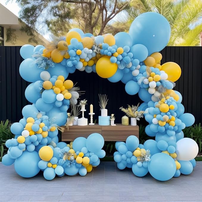 Double Stuffed Pastel Blue Balloon Garland Macaron Baby Blue Balloons Different Sizes 18/12/5 Inch Light Blue Latex Balloons Arch Kit For Gender Reveal Birthday Baby Shower Party Decorations