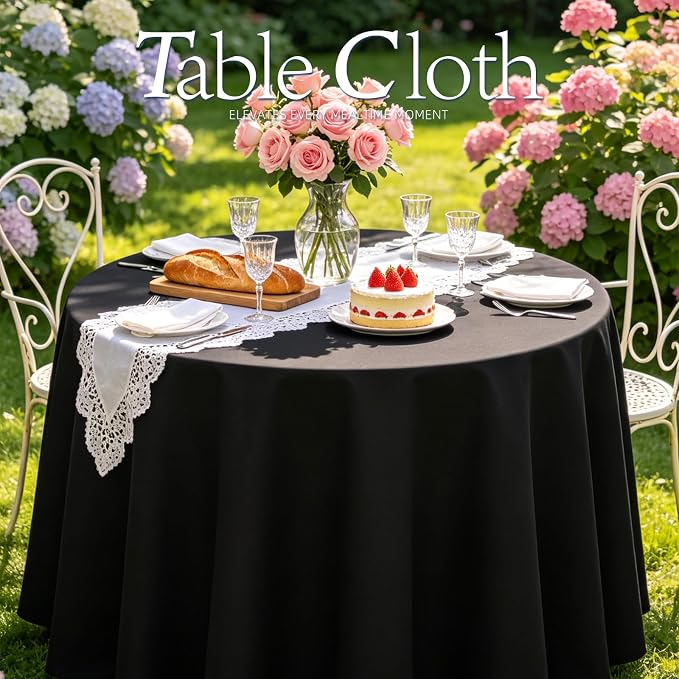 WIGENIUS 10 Pack Black Table Cloth Round Tablecloths 90 Inch,Polyester Table Cloth for 5 Foot Round Tables,Wrinkle Resistant Washable Fabric Table Covers for Party,Wedding Banquet