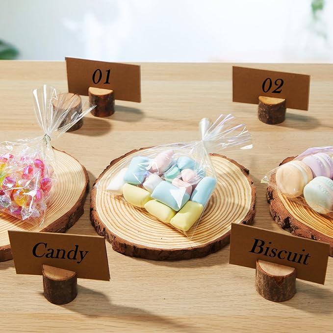 Amyhill Wedding Table Centerpieces 6 Wood Slices 12 Wood Place Card Holders 30 Kraft Place Cards Natural Wooden Table Number Holders Rustic Food Labels Sign Name Card Photo Picture Holder for Party