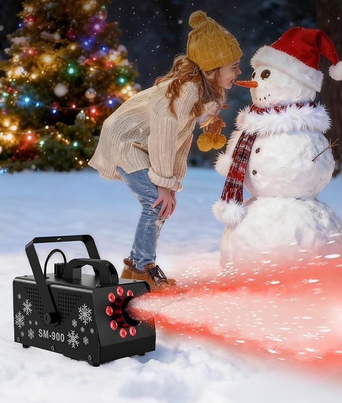 IMONE 900W High Output Snow Machine with 9 LED Lights & Remote – Indoor/Outdoor Artificial Snow Maker for Christmas, Parties, Parades – Heavy Duty Snowflake Machine