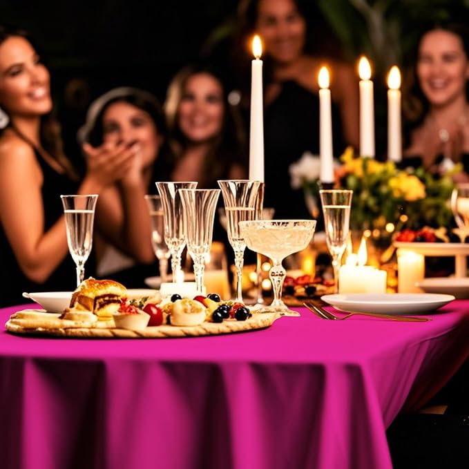 54IN X 320FT Plastic Table Cover Roll with Cutter Box, Cut to Size Plastic Table Cloths for Parties, Birthday, Disposable Tablecloth Roll for All Shape Tables (Fuchsia, 54 Inch X 320 Feet)