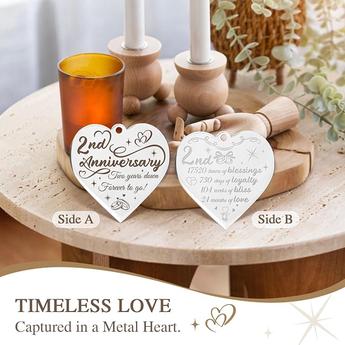 2 Year Anniversary Picture Frame Gifts for Him Her Couple Men Women Husband Wife Boyfriend Girlfriend,Best 2nd Anniversary Wood Cotton Gifts, Two Year Second Anniversary Wedding Gift