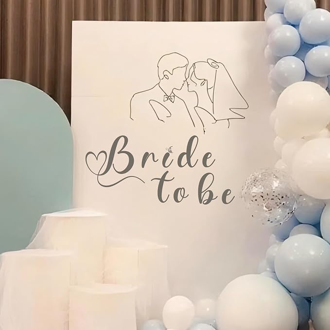 Bride to Be Wall Decal Sign, 35.4 x 11.8 inches, Wedding Engagement Party Backdrop Decoration，Balloon Arch Backdrop Sticker (Grey（bride to be）)