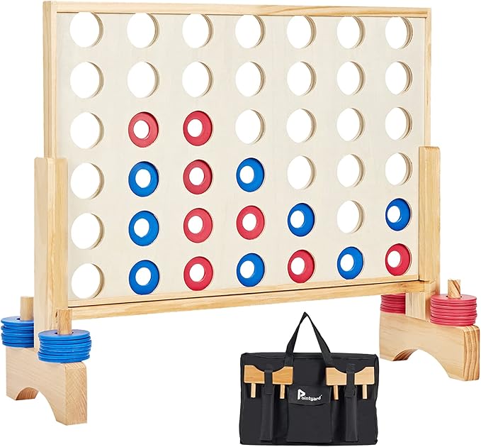 Giant Wooden 4 in A Row Game 2.8Ft, Indoor and Outdoor Jumbo Board Game for Teens,Includes 42 Pcs Chips & Durable Carrying Bag, Halloween Christmas Party Gifts for Kids Adults Lovers