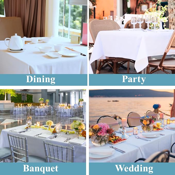 VidaFete Tablecloth 90 * 156inch 2pack Rectangle Table Cloth Polyester, Stain Wrinkle Resistant Dining Table Cover for Kitchen Dinning Party Wedding Rectangular Tabletop Buffet Decoration(White)
