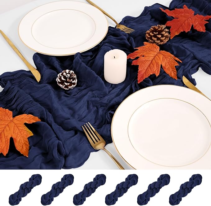 6 Pack Cheesecloth Table Runner,Navy Blue Table Runner Long Romantic Semi Sheer Rustic Boho Gauze Table Runners for Wedding Bridal Shower Birthday Party Decorations(17.7×108 Inch)