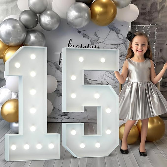 Marquee Numbers 4 Feet Tall: Large 15th Birthday Decorations Sign for Her Him 4FT Light Up Numbers White Anniversary Party Decor Big Backdrop Foam Cardboard Balloon Number 15