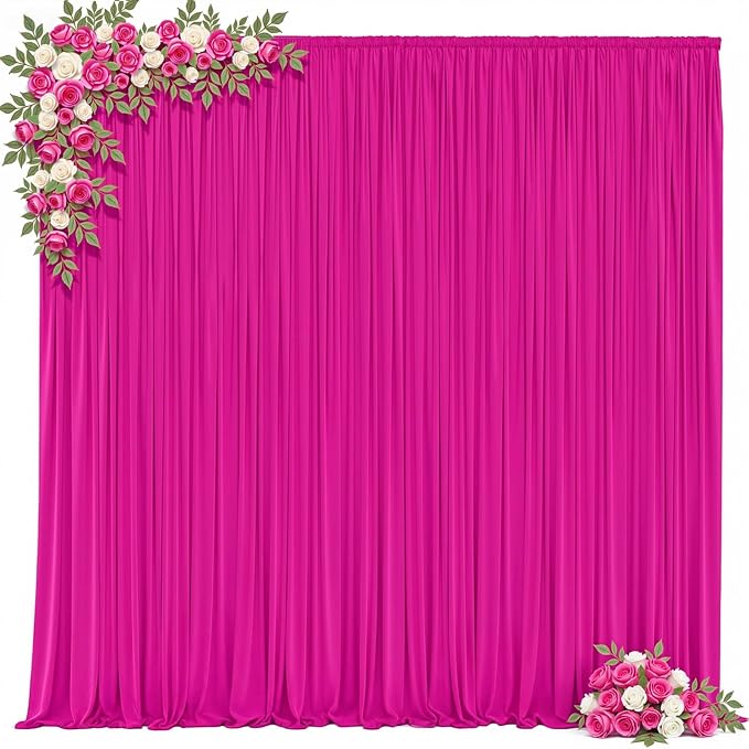 20x10ft Hot Pink Photo Backdrop Curtains for Parties Fuchsia Wrinkle Free Polyester Photoshoot Curtains Drapes Backdrop for Birthday Baby Shower Graduation Photography Background 4 Panels 5x10FT