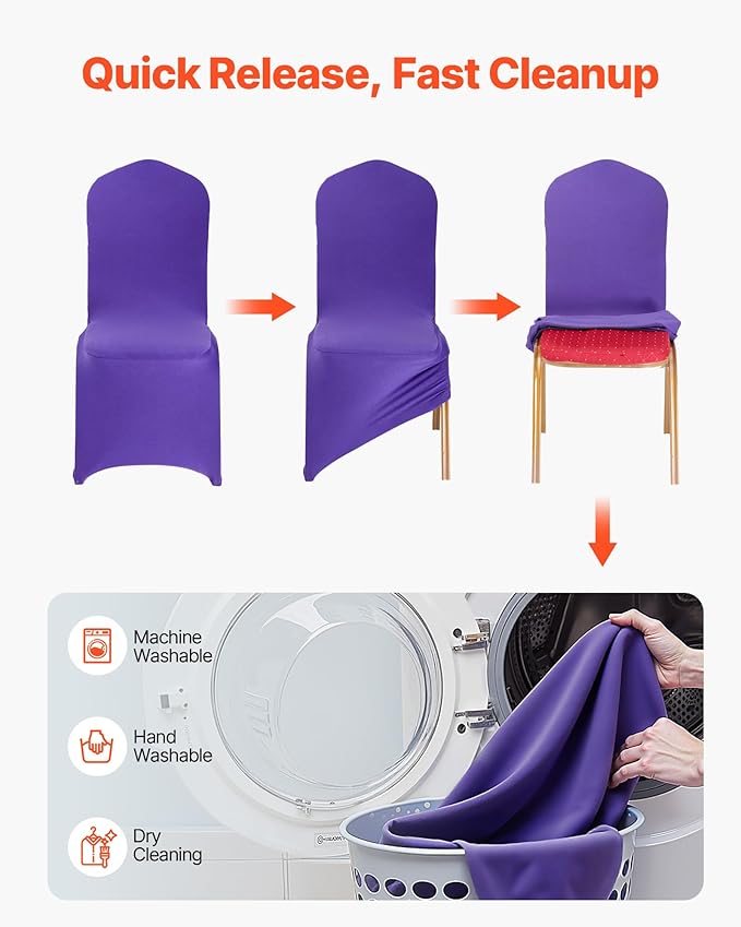 VEVOR Chair Covers, Polyester Spandex Chair Cover, Stretch Slipcovers for Wedding Party Dining Banquet Flat-Front Chair Covers (Purple-a, 50PCS)