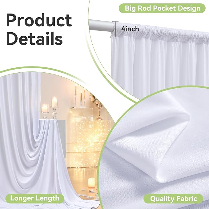 60ftx14FT Wrinkle Free White Backdrop Curtain, 12 Panels 14FT Height White Wedding Backdrop Drapes, Silky Polyester Back Drop Cloth for Birthday Photography Background Party Backdrop Draping