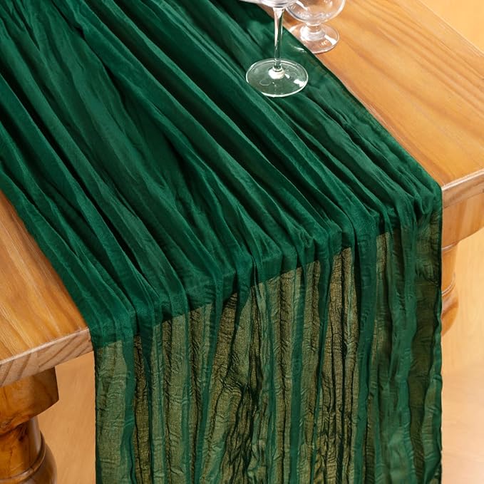 DeZerlor Emerald Green Cheesecloth Table Runner 6 Pack Spring Easter Table Runners Boho Gauze 120 Inches Cheese Cloth Table Decor for Wedding Bridal Baby Shower Parties