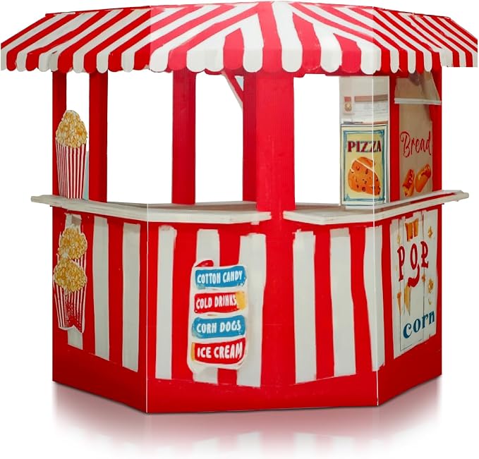 Threehoney 7.6ft 3D Carnival Vendor Booth Cardboard Cutout Stand up Life Size Circus Theme Party Decorations Backdrop Photo Prop Popcorn Bar Stand up for Carnival Party Decoration Supply