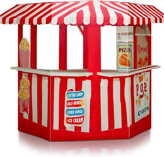 Threehoney 7.6ft 3D Carnival Vendor Booth Cardboard Cutout Stand up Life Size Circus Theme Party Decorations Backdrop Photo Prop Popcorn Bar Stand up for Carnival Party Decoration Supply