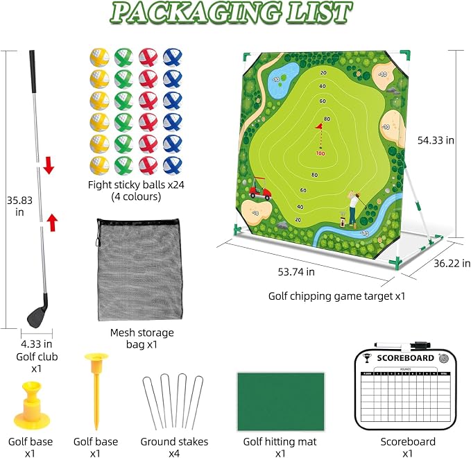 Mostop Golf Chipping Game Set: Indoor Outdoor Golf Target Game Set Includes 24 Balls, Scoreboard, Club, Carrying Bag, 2 Adjustable Angles, Fun Family Outdoor Toys for Kids Teens Adults