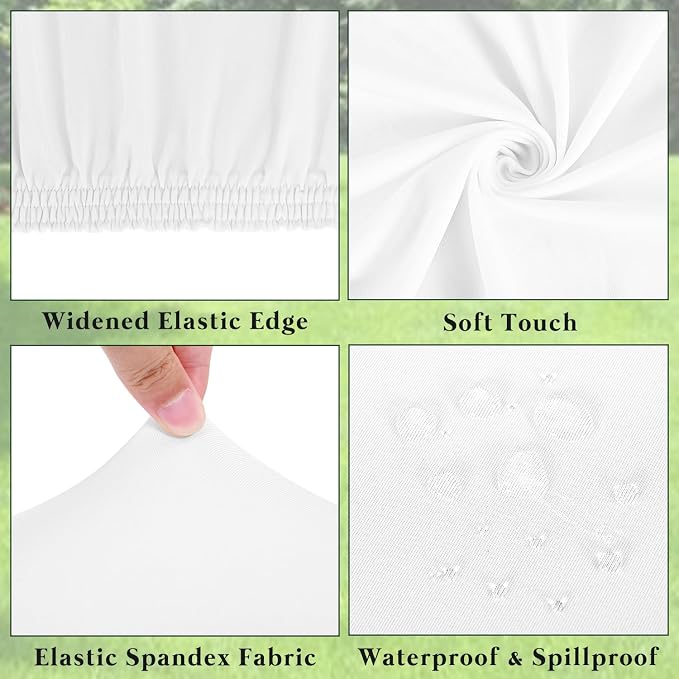 4 Pack Picnic Table Cover Fitted Tablecloths 6 Foot Rectangle Tables Elastic Waterproof Stretch Washable Patio Folding Outdoor Spandex Table Cloth for Camping Banquet and Parties (White,30" x 72")