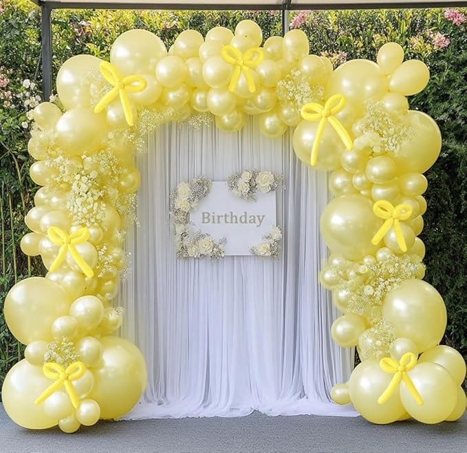 Pearl Yellow Balloon Double Stuffed Light Pastel Yellow Balloons Garland Pearl Arch Kit with Long Balloons Different Size for Birthday Wedding Baby Shower Honey Bee Decoration
