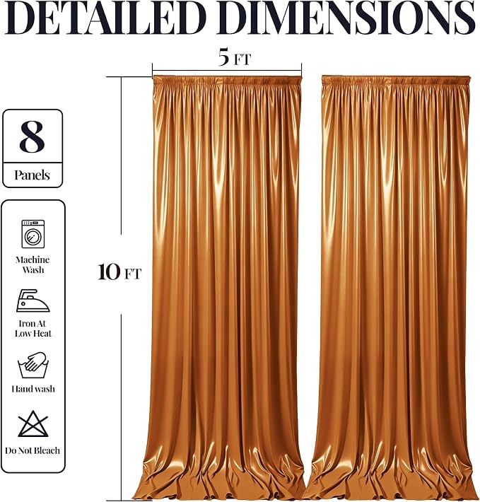 40x10ft Rust Orange Glitter Backdrop Curtain for Parties, Wrinkle Free Satin Photo Backdrop Drapes 8 Panels 5x10FT Shimmer Back Drop Cloth for Wedding Birthday Baby Shower Photography Background Decor