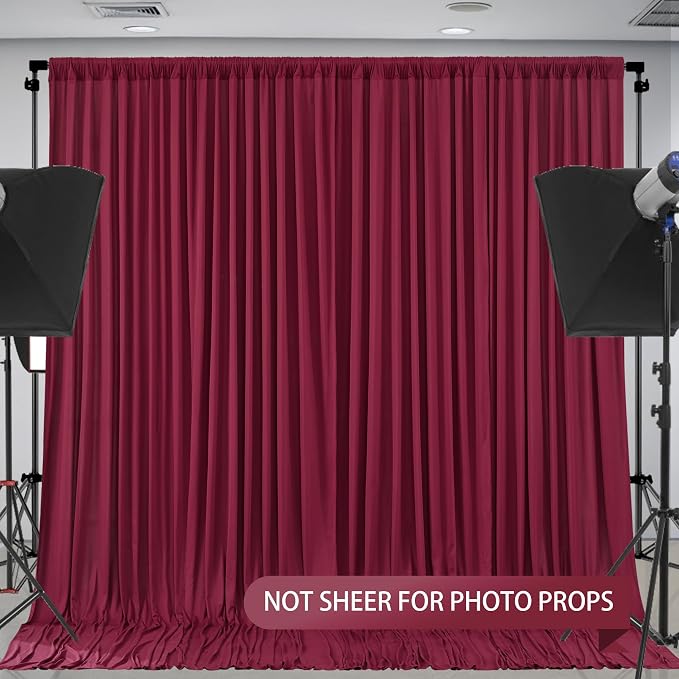 Burgundy Backdrop Curtain 2 Panels-Wrinkle-Free Champagne Curtains Polyester Photography Drapes for Baby Shower Birthday Party Photo Background Backdrop Stand- 8 X10FT (Burgundy)