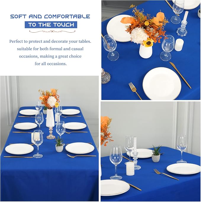 Showgeous 4 Pack Royal Blue Tablecloth 60 x 126 Inch, Rectangle Tablecloth for 8 Foot Table, Stain and Wrinkle Resistant Washable Polyester Table Cloth Cover for Wedding Dining Table Buffet Parties