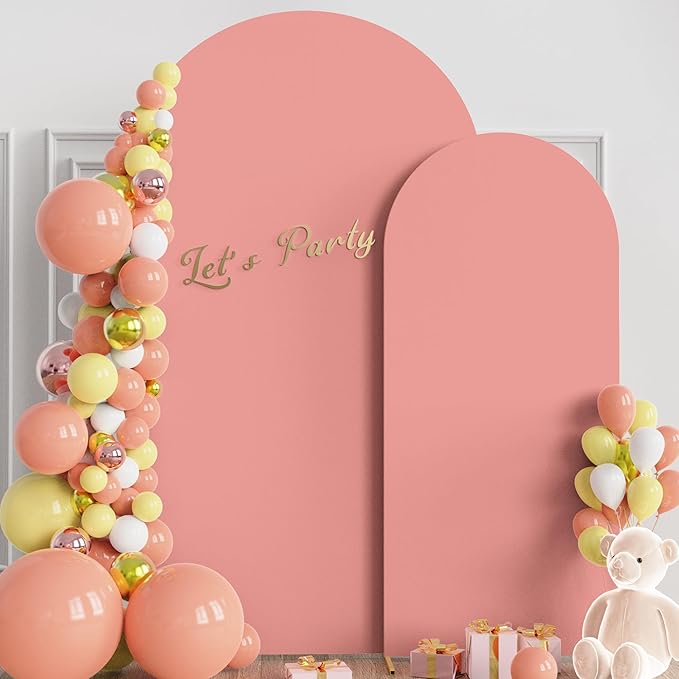 Wokceer Wedding Arch Cover 7.2FT, 6FT Spandex Fitted Wedding Arch Stand Covers 2 Set Round Top Chiara Arch Backdrop Stands Cover for Birthday Party Ceremony Banquet Decoration Dusty Rose
