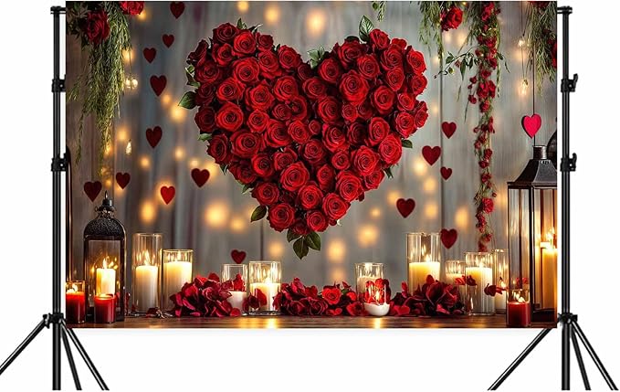 5X3ft Valentine's Day Backdrop Red Love Heart Photography Background, Wedding Bridal Party Background Decor Proposal Confession Backdrop Banner Portrait Photo Studio Booth Props, Red-5