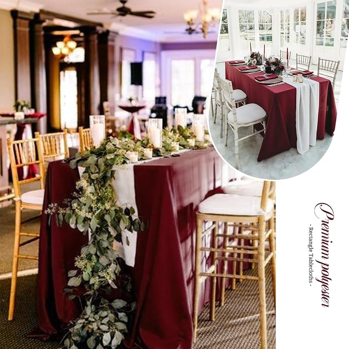 10 Pack 60 x 102 Inch Rectangle Tablecloth, Burgundy Tablecloth for 6 Feet Rectangle Tables, Stain and Wrinkle Resistant Washable Fabric Table Cloth for Wedding Dining Table Buffet Parties Camping