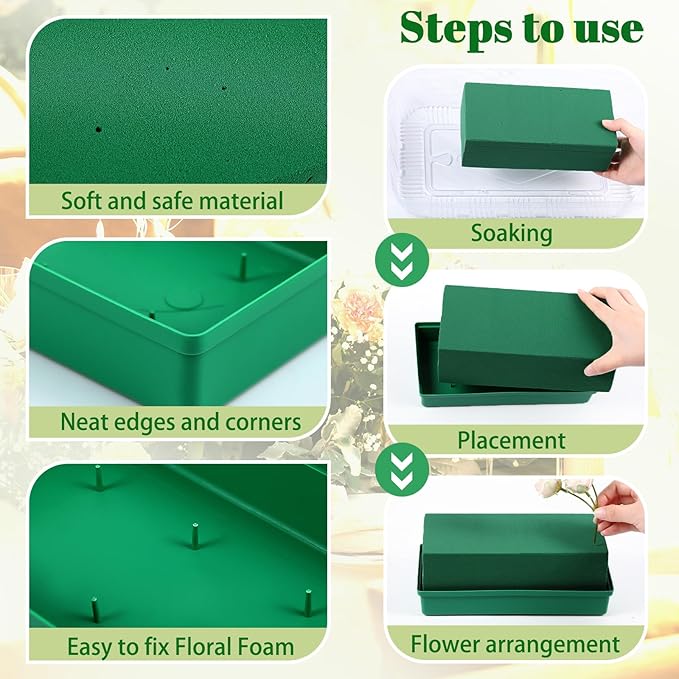 Teenyyou 8 Pack Large Size Floral Foam with Bowl 9.65" l x 4.65" W x 3" H Rectangle Wet Floral Foam Cage Blocks Flower Arrangements Supplies for Table Party Festival Flower Decor