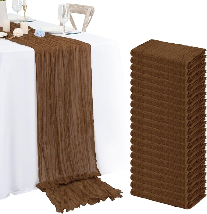 20 Pack Brown Cheesecloth Table Runner 120 Inch 10FT Rustic Boho Gauze Cheese Cloth Table Runner for Wedding Party Baby Shower Thanksgiving Christmas Decoration